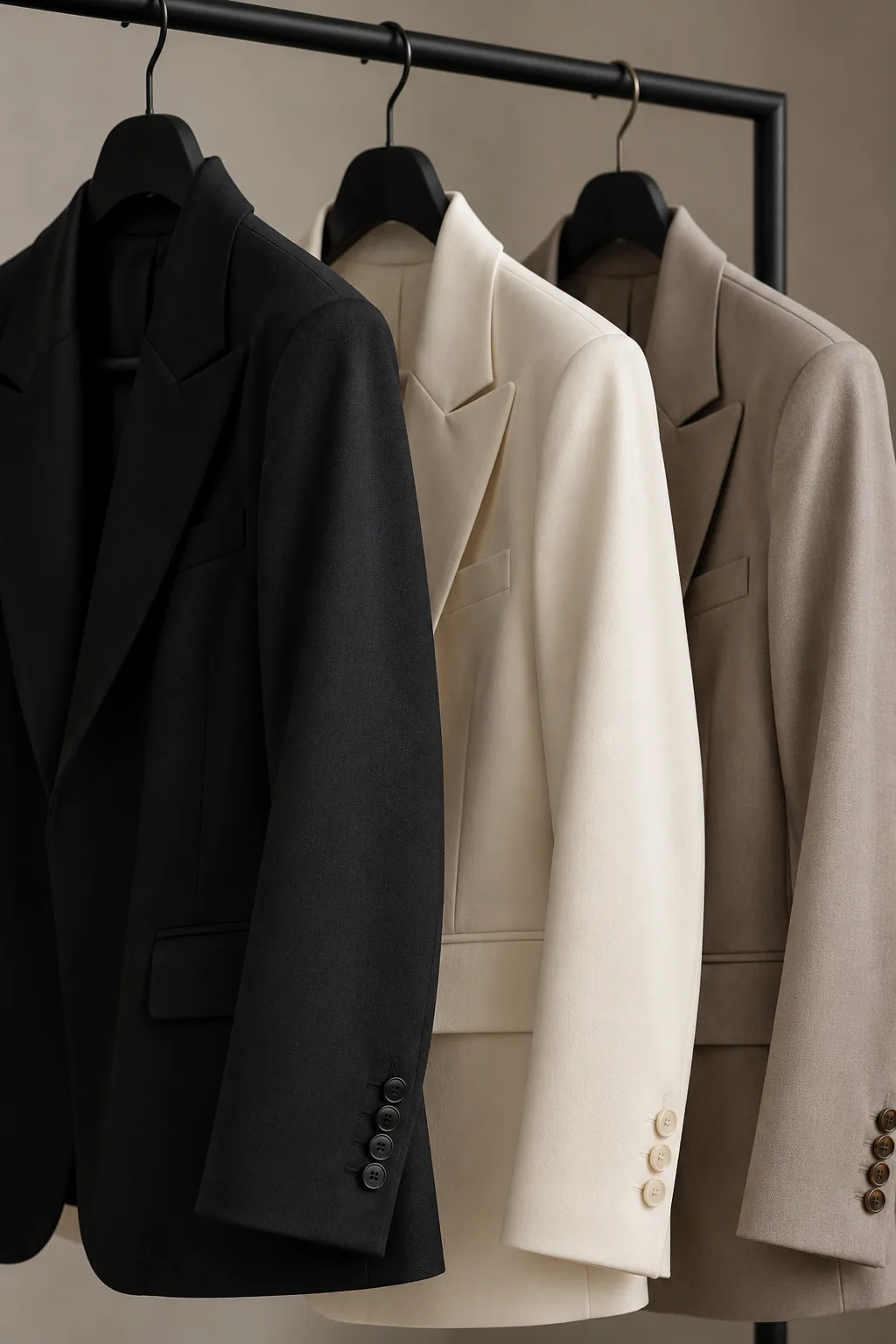 Detalhe de blazers femininos de alfaiataria em arara